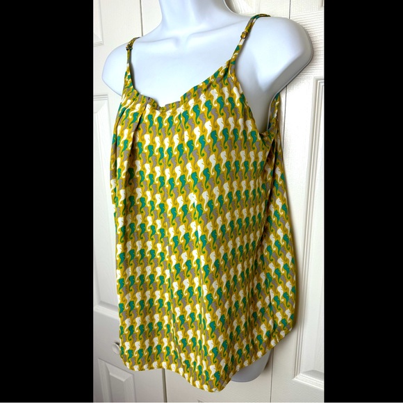 CAbi #411 Seahorse Cami Blouse Tank Top Blouse Green Ivory Turquoise Adj Straps - Picture 3 of 10
